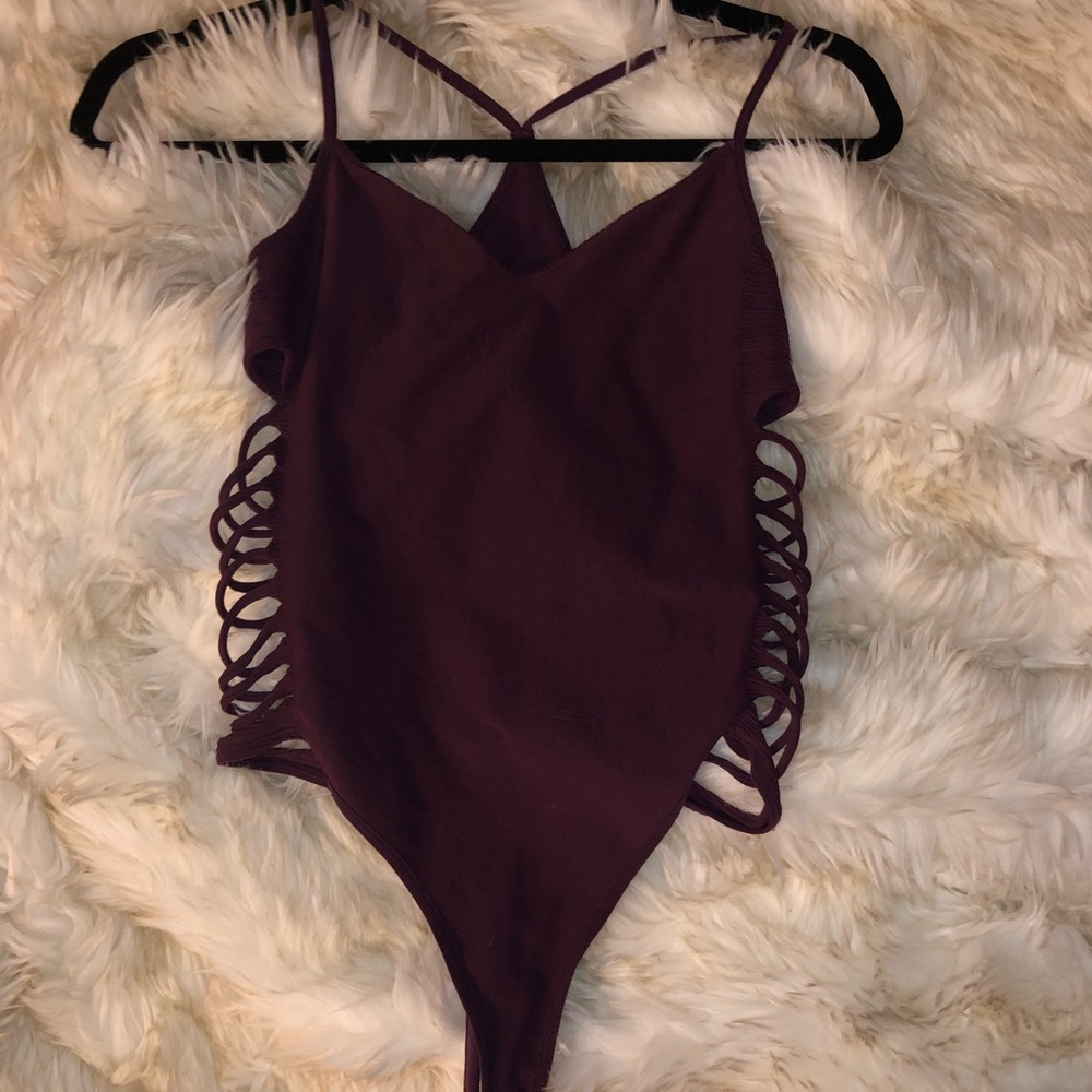 Beautiful Plum Bebe body suit with rib detail